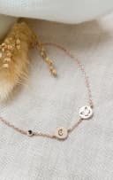 Letter bracelet with 3 charms, cut-out letters, symbols and birthstones, gftd. jewelry.