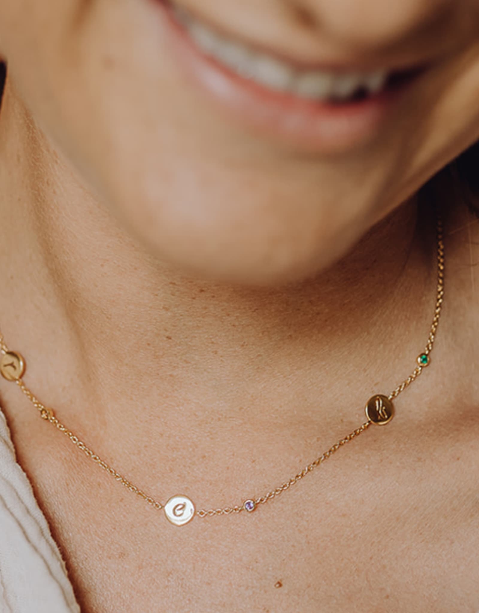 Ketting met 6 bedels | Gepersonaliseerde ketting met 6 initialen of geboortestenen | gftd. jewelry